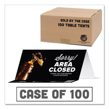 Tabbies® Besafe Messaging Table Top Tent Card, 8 X 3.87, Sorry! Area Closed Thank You For Keeping A Safe Distance, Black, 100-carton freeshipping - TVN Wholesale